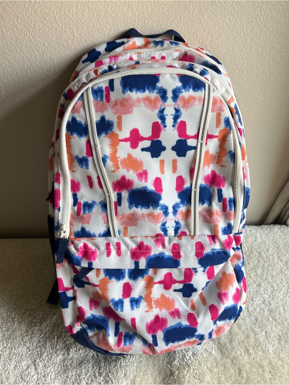 Lands End White Multicolor Patterned Backpack NWOT